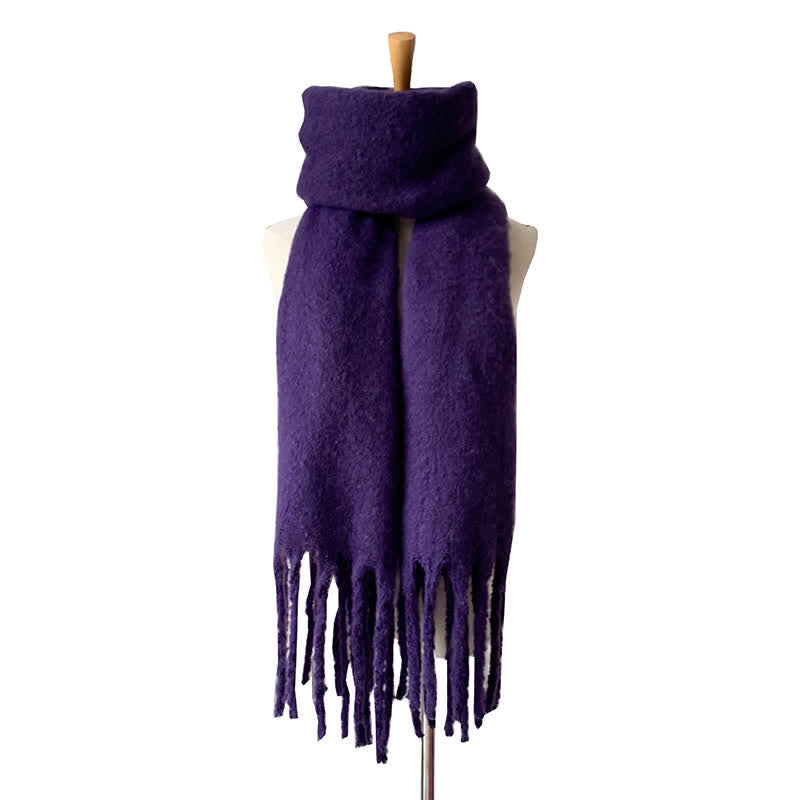 Unisex Warm Pure Color Thickened Tassels Roving Scarf - Purple - image 33