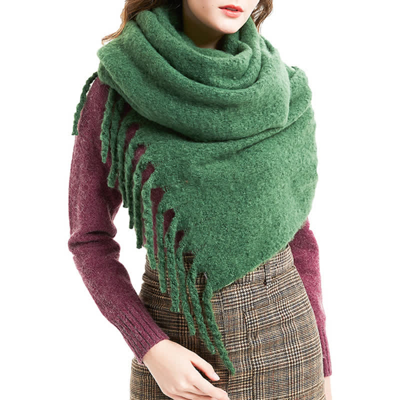 Unisex Warm Pure Color Thickened Tassels Roving Scarf - image 2