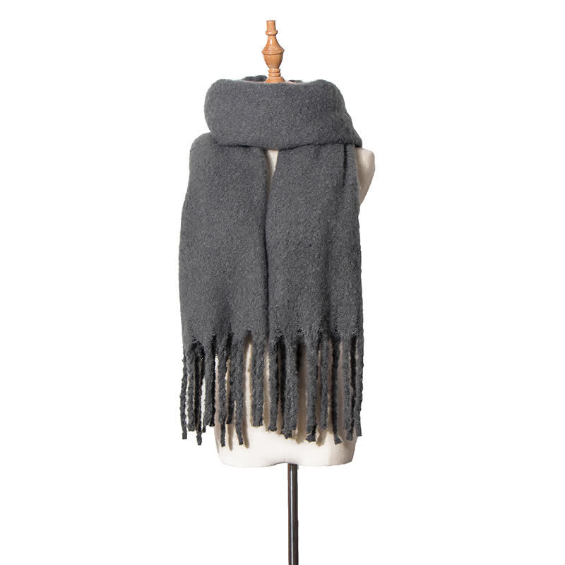 Unisex Warm Pure Color Thickened Tassels Roving Scarf - Dark Gray - image 22
