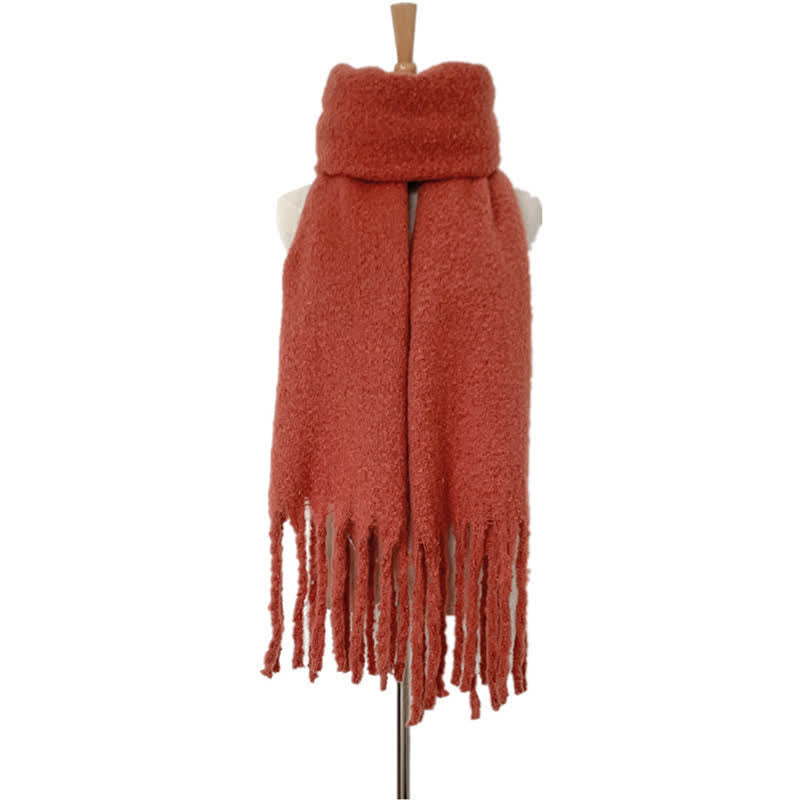 Unisex Warm Pure Color Thickened Tassels Roving Scarf - FireBrick - image 27