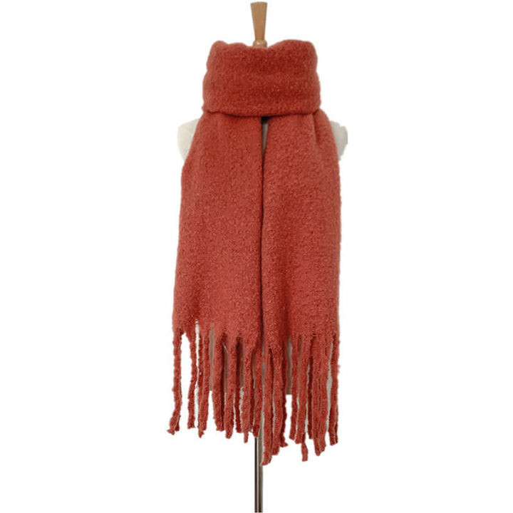 Unisex Warm Pure Color Thickened Tassels Roving Scarf - FireBrick - image 27