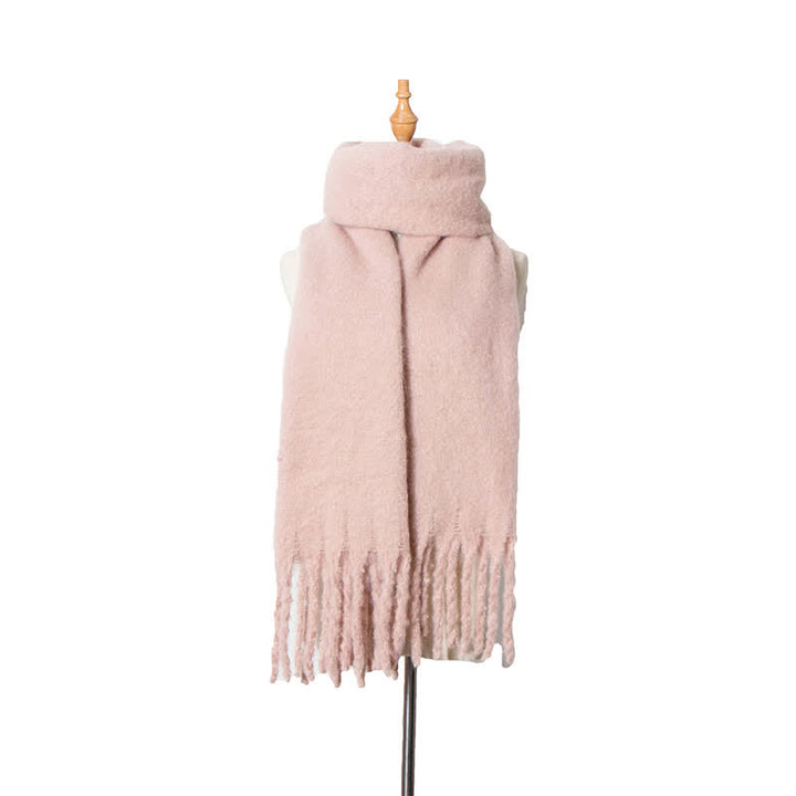 Unisex Warm Pure Color Thickened Tassels Roving Scarf - Light Pink - image 23