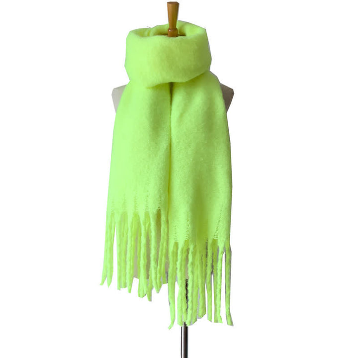 Unisex Warm Pure Color Thickened Tassels Roving Scarf - Fluorescent Green - image 34