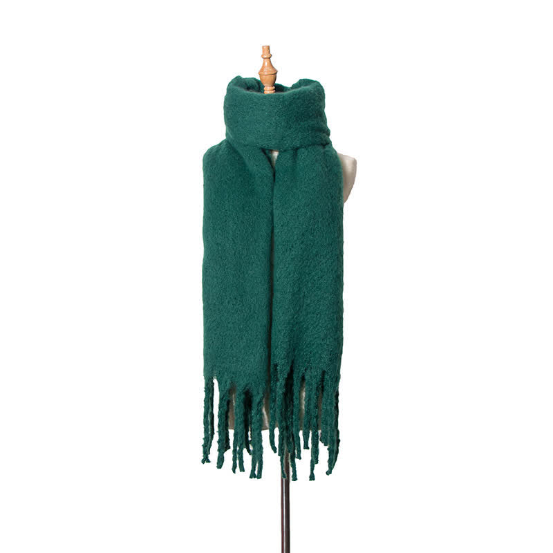 Unisex Warm Pure Color Thickened Tassels Roving Scarf - Dark Green - image 18