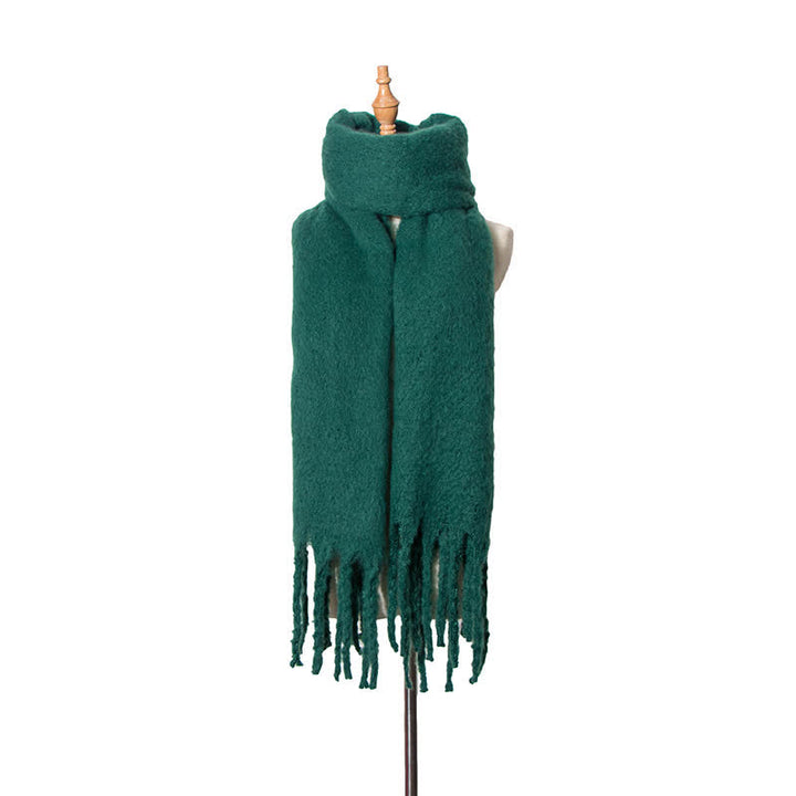 Unisex Warm Pure Color Thickened Tassels Roving Scarf - Dark Green - image 18