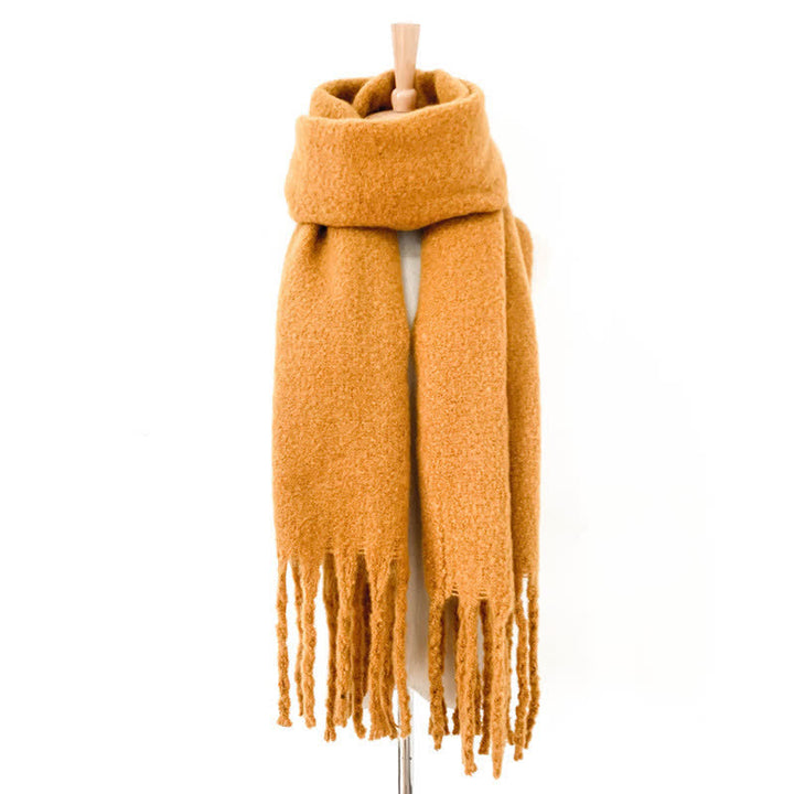 Unisex Warm Pure Color Thickened Tassels Roving Scarf - Yellow - image 5
