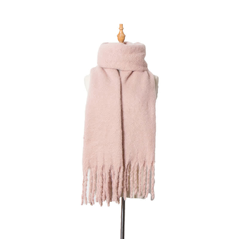 Unisex Warm Pure Color Thickened Tassels Roving Scarf - Light Pink - image 23