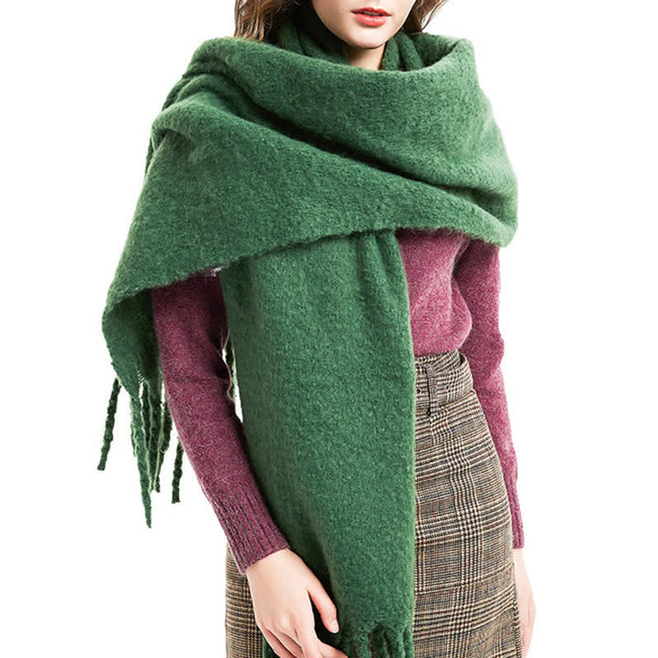 Unisex Warm Pure Color Thickened Tassels Roving Scarf - image 0