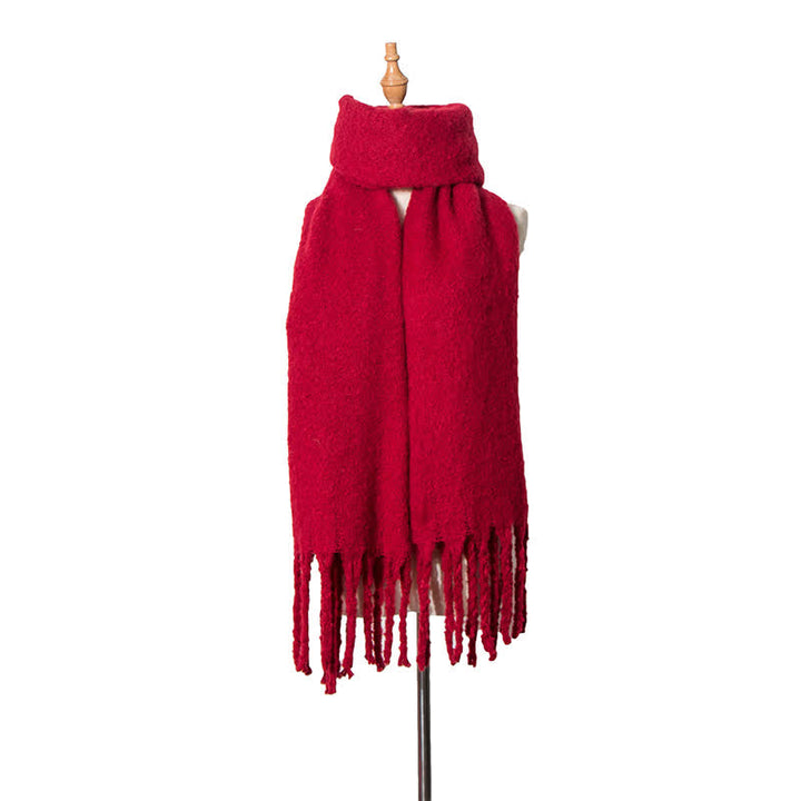 Unisex Warm Pure Color Thickened Tassels Roving Scarf - Dark Red - image 10
