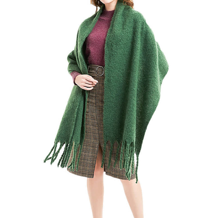Unisex Warm Pure Color Thickened Tassels Roving Scarf - image 3