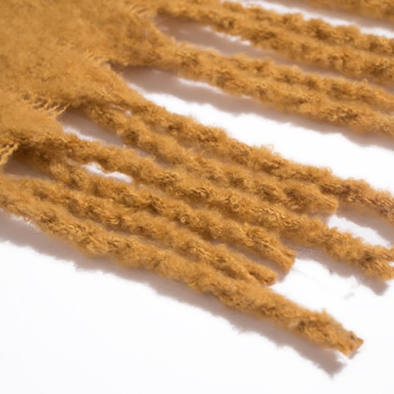 Unisex Warm Pure Color Thickened Tassels Roving Scarf - image 9
