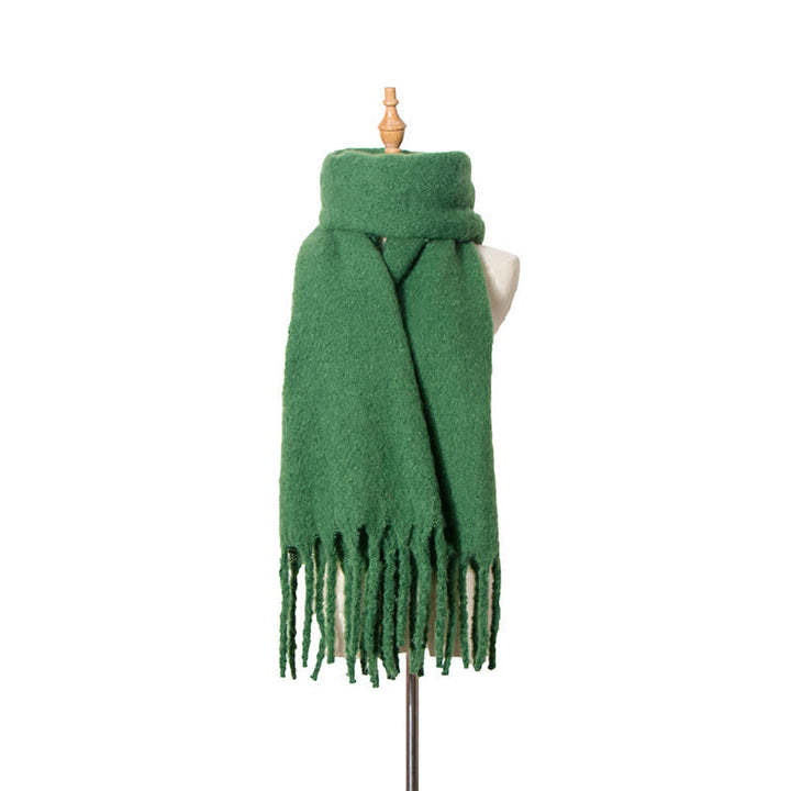 Unisex Warm Pure Color Thickened Tassels Roving Scarf - Green - image 1