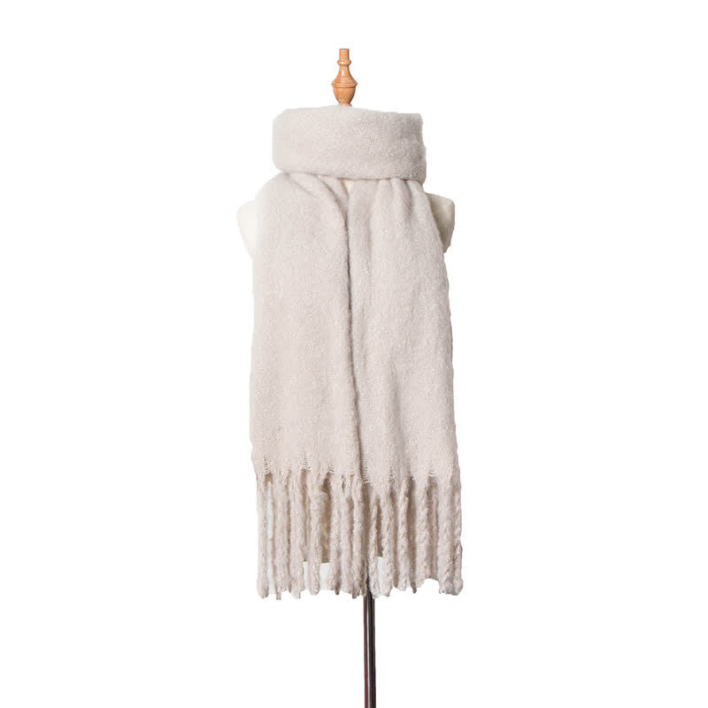 Unisex Warm Pure Color Thickened Tassels Roving Scarf - Ivory - image 20