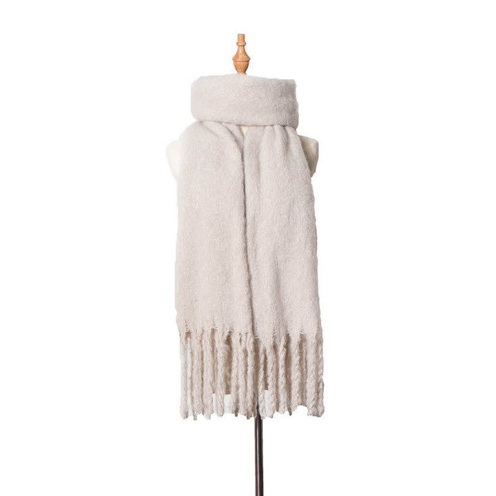 Unisex Warm Pure Color Thickened Tassels Roving Scarf - Ivory - image 20