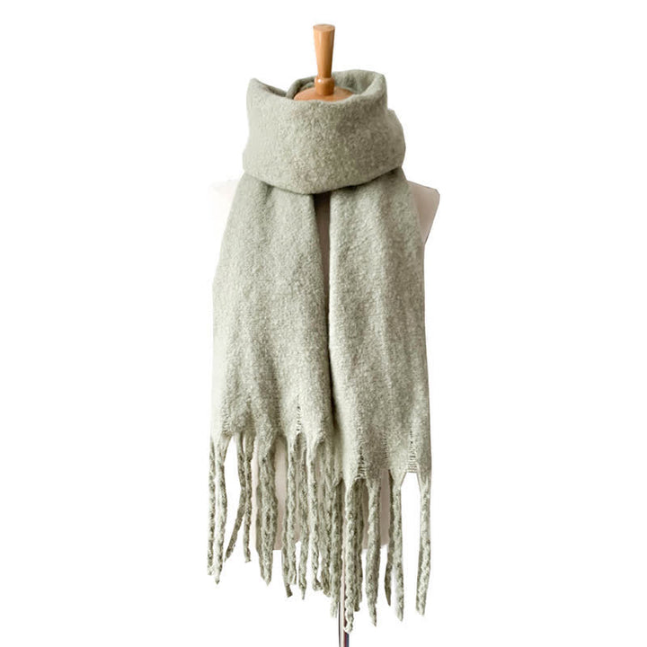 Unisex Warm Pure Color Thickened Tassels Roving Scarf - Pale Green - image 30