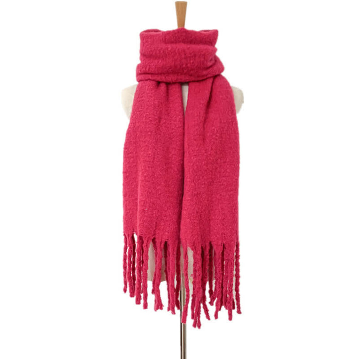 Unisex Warm Pure Color Thickened Tassels Roving Scarf - DeepPink - image 28