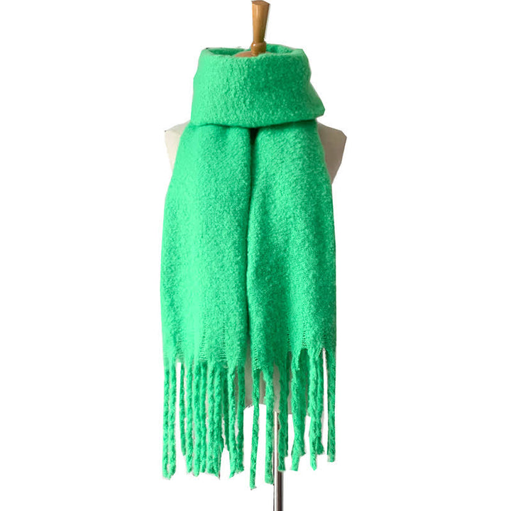 Unisex Warm Pure Color Thickened Tassels Roving Scarf - SpringGreen - image 35