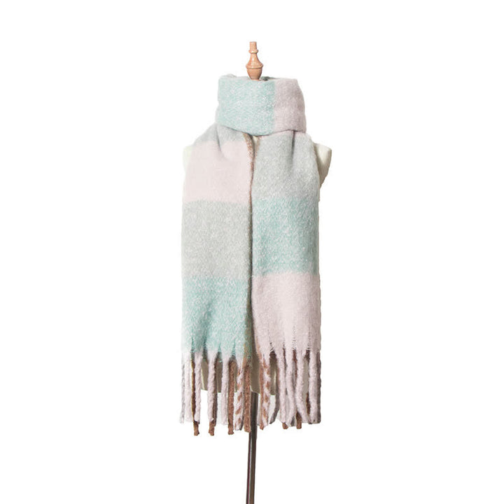 Unisex Oversized Color Block Tassels Roving Scarf - LightCyan - image 10