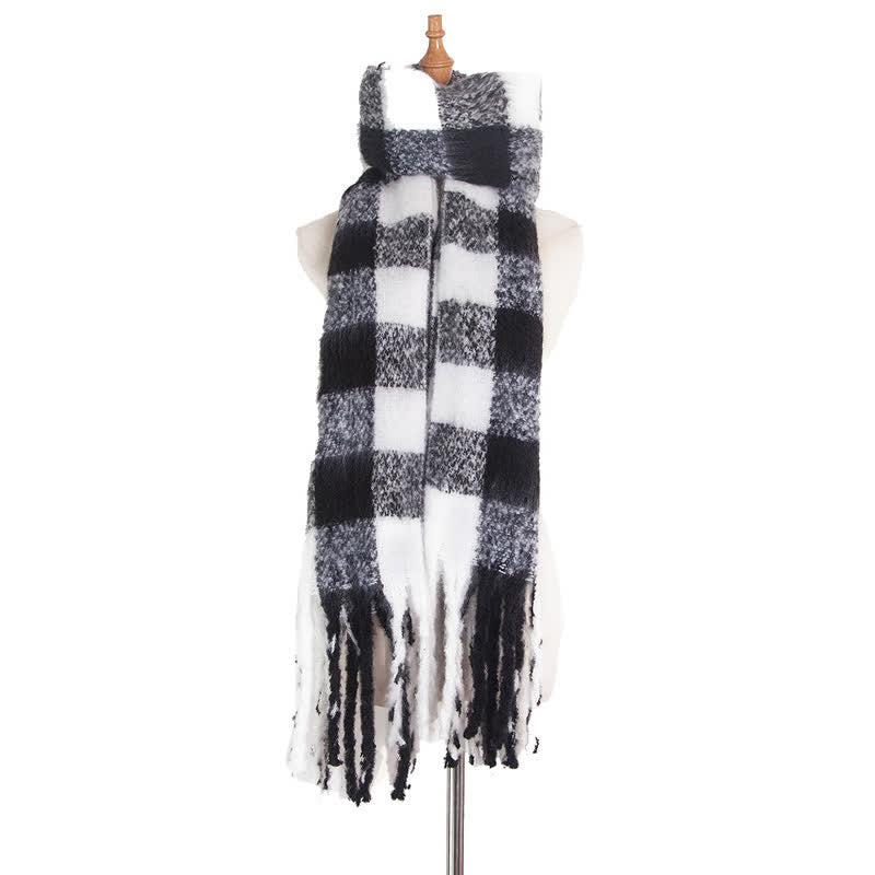 Unisex Oversized Color Block Tassels Roving Scarf - White & Black - image 41