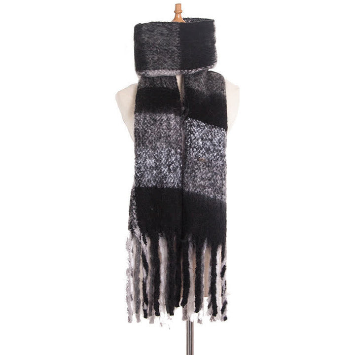 Unisex Oversized Color Block Tassels Roving Scarf - Black & White - image 31