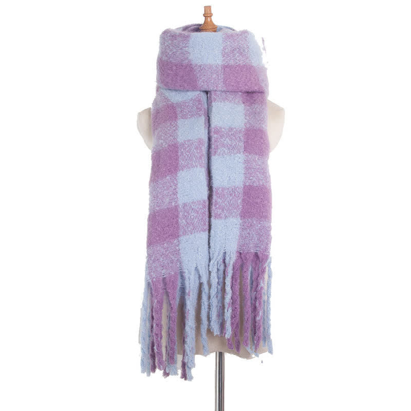 Unisex Oversized Color Block Tassels Roving Scarf - Light Blue & Violet - image 44