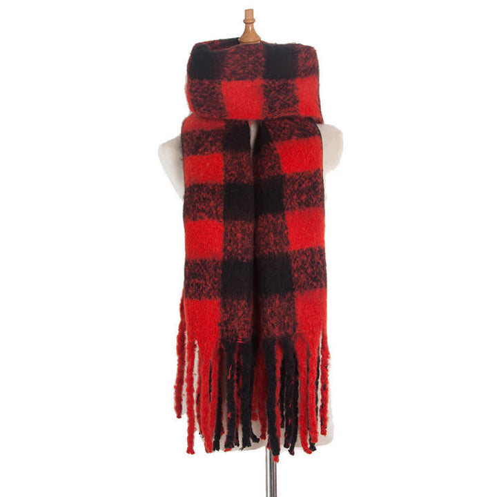 Unisex Oversized Color Block Tassels Roving Scarf - Red & Black - image 39