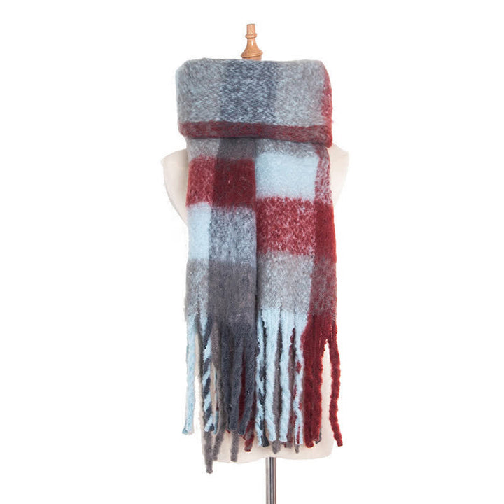 Unisex Oversized Color Block Tassels Roving Scarf - Blue & Red - image 28