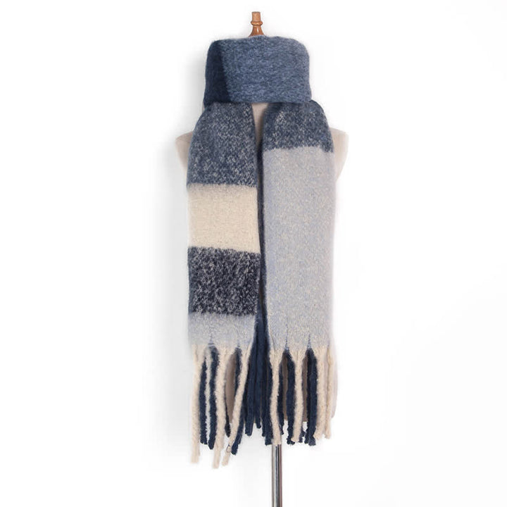 Unisex Oversized Color Block Tassels Roving Scarf - Navy - image 20