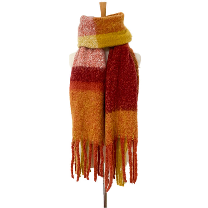 Unisex Oversized Color Block Tassels Roving Scarf - Caramel - image 26