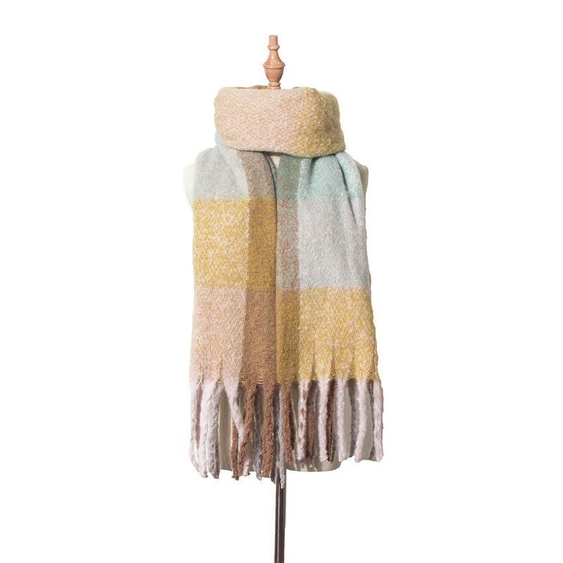 Unisex Oversized Color Block Tassels Roving Scarf - Bluish Yellow - image 7