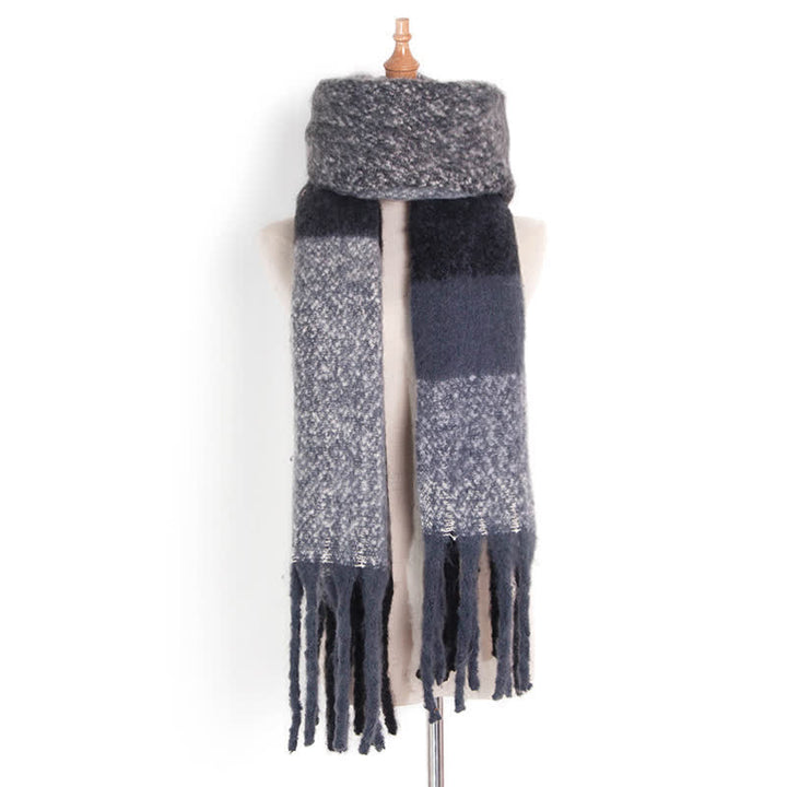 Unisex Oversized Color Block Tassels Roving Scarf - Black & Gray - image 24