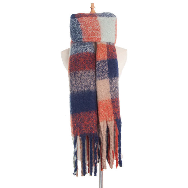 Unisex Oversized Color Block Tassels Roving Scarf - Orange & Navy - image 34