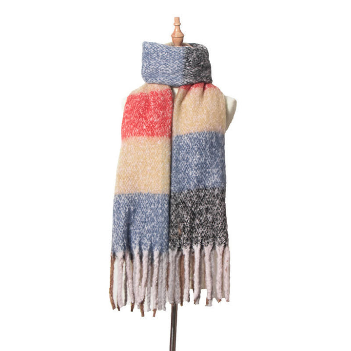 Unisex Oversized Color Block Tassels Roving Scarf - Ivory & Red - image 1