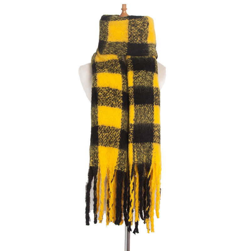 Unisex Oversized Color Block Tassels Roving Scarf - Yellow & Black - image 42