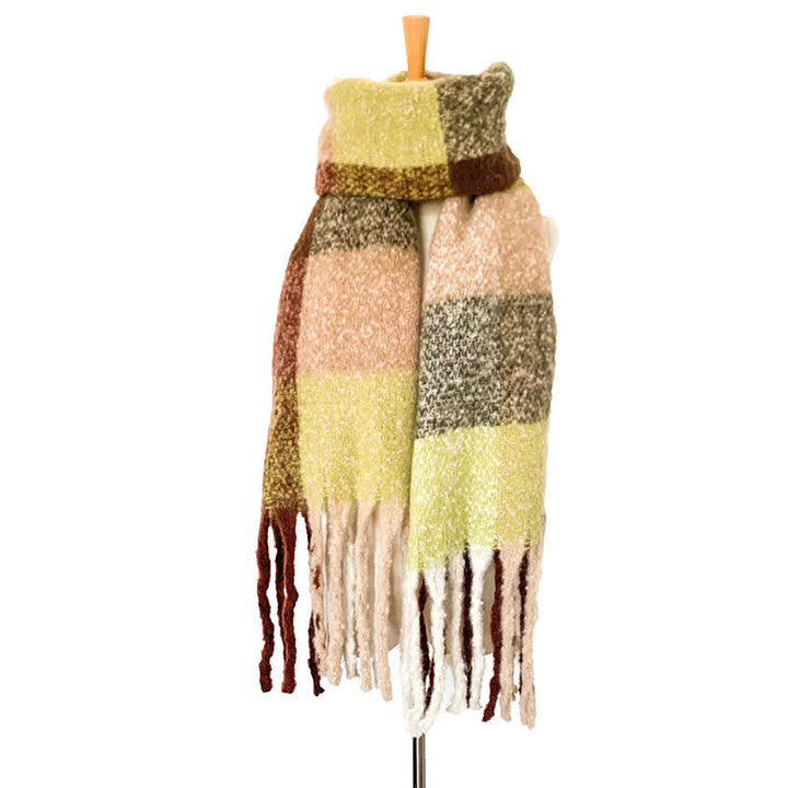 Unisex Oversized Color Block Tassels Roving Scarf - Yellow & Brown - image 16