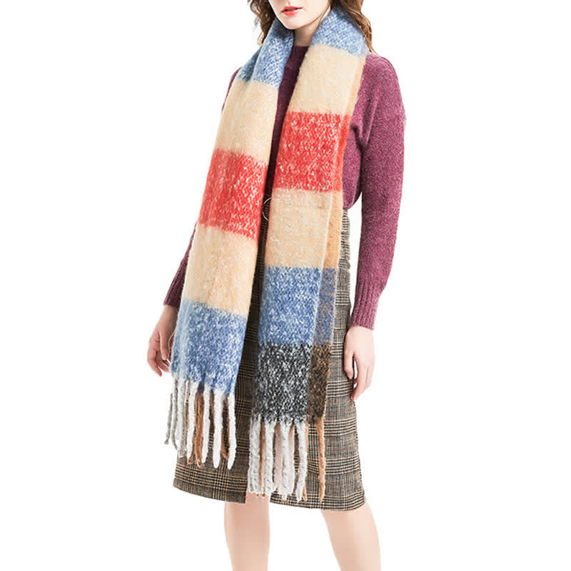 Unisex Oversized Color Block Tassels Roving Scarf - image 2