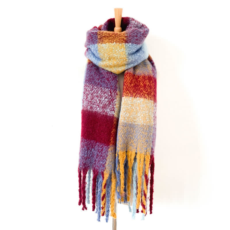 Unisex Oversized Color Block Tassels Roving Scarf - Blue & Yellow - image 36