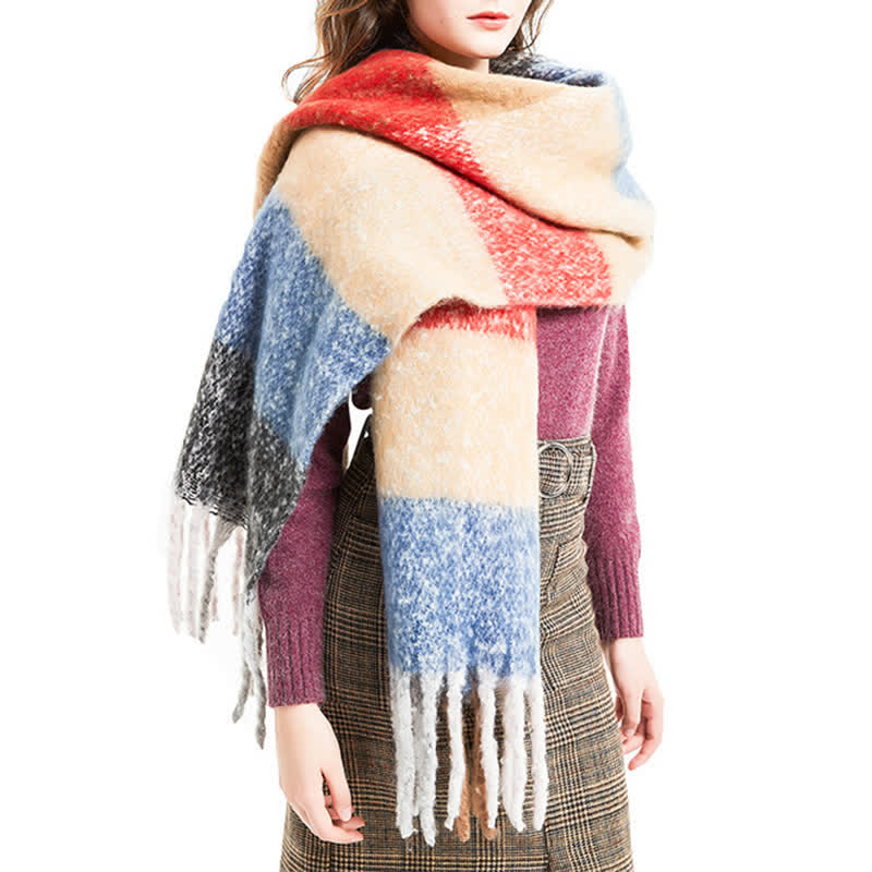 Unisex Oversized Color Block Tassels Roving Scarf - image 0