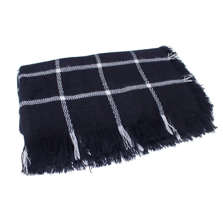 Unisex Transitional Checked Plaid Check Fringe Scarf - Black - image 2