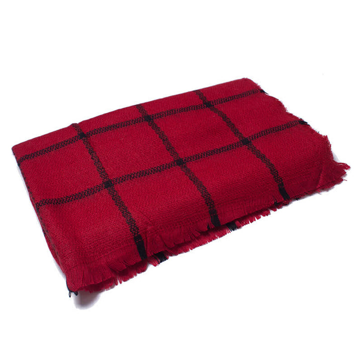 Unisex Transitional Checked Plaid Check Fringe Scarf - Red - image 4
