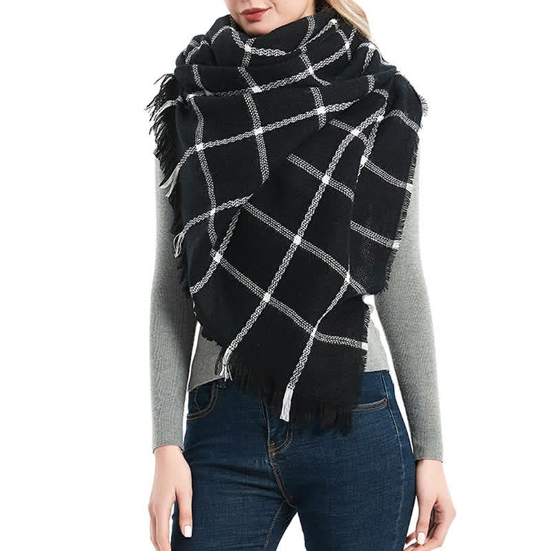 Unisex Transitional Checked Plaid Check Fringe Scarf - image 0