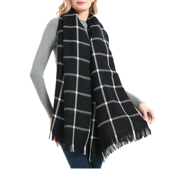 Unisex Transitional Checked Plaid Check Fringe Scarf - image 3