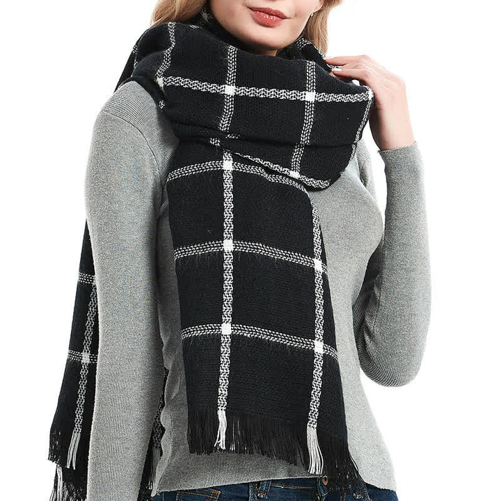 Unisex Transitional Checked Plaid Check Fringe Scarf - image 1