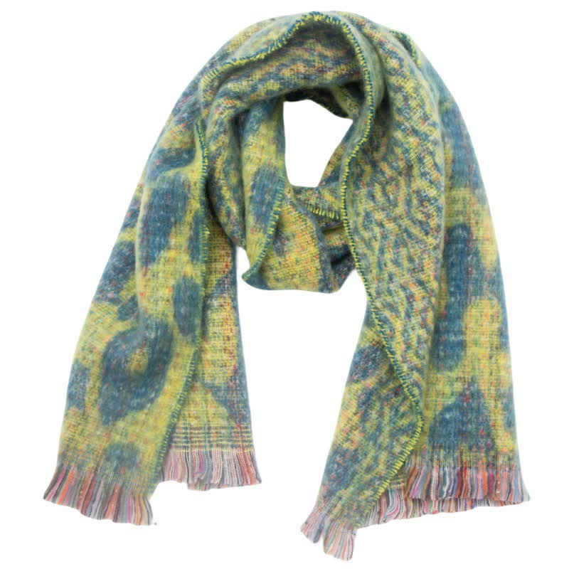 Unisex Pretty Leopard Print Short Fringe Scarf - Yellow & Green - image 12
