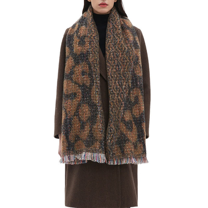Unisex Pretty Leopard Print Short Fringe Scarf - image 4