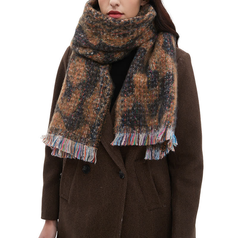 Unisex Pretty Leopard Print Short Fringe Scarf - image 2