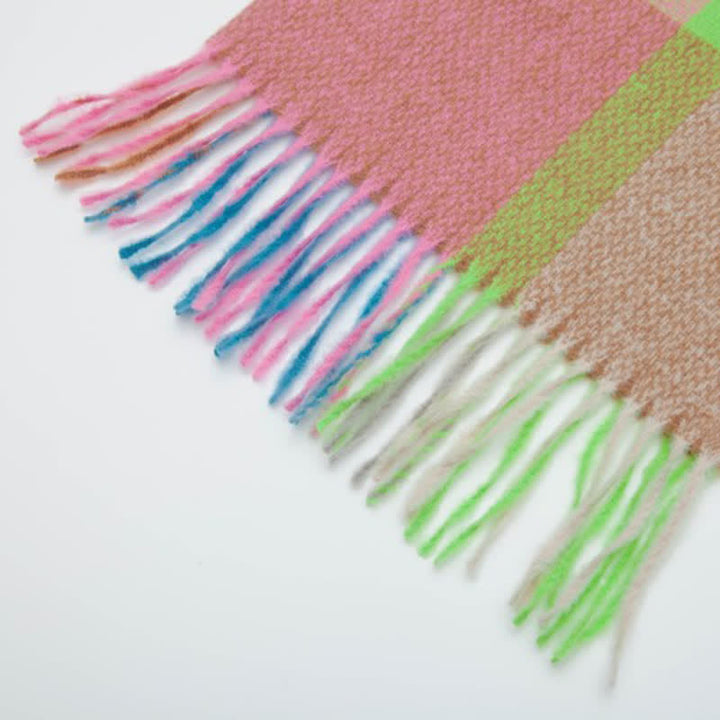 Unisex Rainbow Plaid Thickened Winter Fringe Scarf - image 8