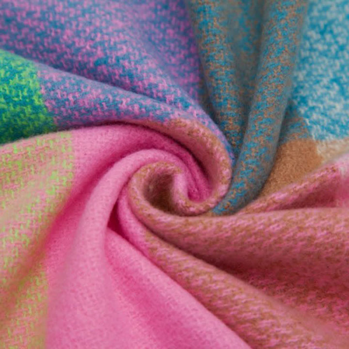 Unisex Rainbow Plaid Thickened Winter Fringe Scarf - image 6