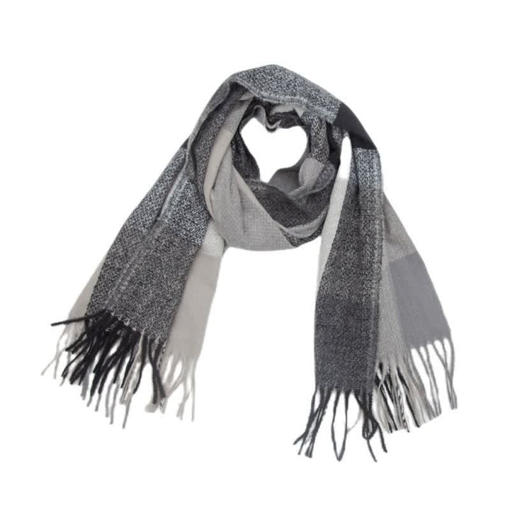 Unisex Rainbow Plaid Thickened Winter Fringe Scarf - Gray - image 10