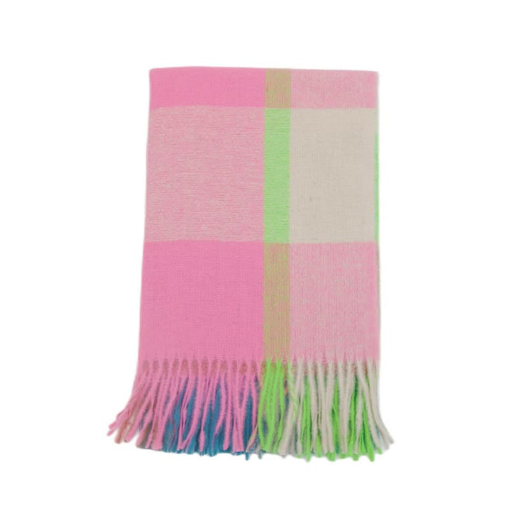 Unisex Rainbow Plaid Thickened Winter Fringe Scarf - image 5